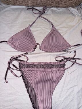 SHEIN Lilac Ribbed Triangle Tie-Side Bikini